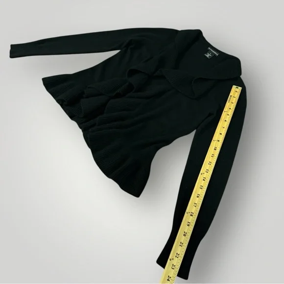 Sofia Cashmere Coquette Ruffled 100% Cashmere Cardigan Sz S Black - Picture 6 of 6